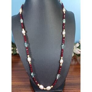 Red Gold Pink Blue Necklace Beaded Beauty Fashion Costume